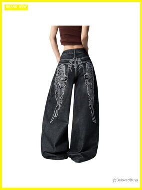 Baggy Wide Leg High Waisted Denim Jeans Loose Fit Y2K Graphic Streetwear